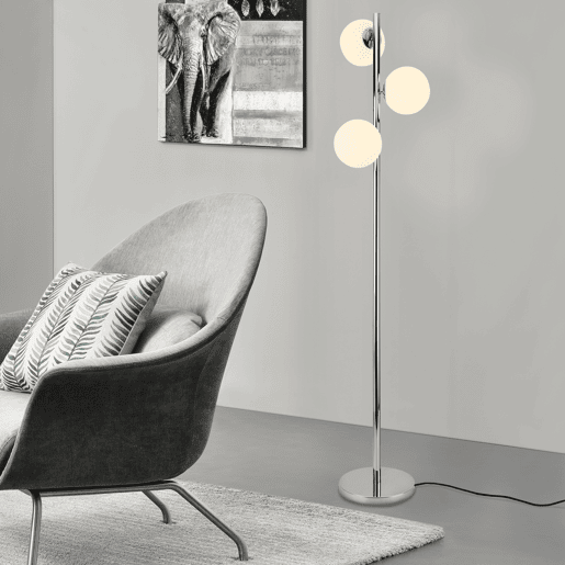 Candeeiro de pé Gent - 154 x Ø 25 cm - Metal Vidro - 3 x E14 - Cromado e Branco lux.pro.
