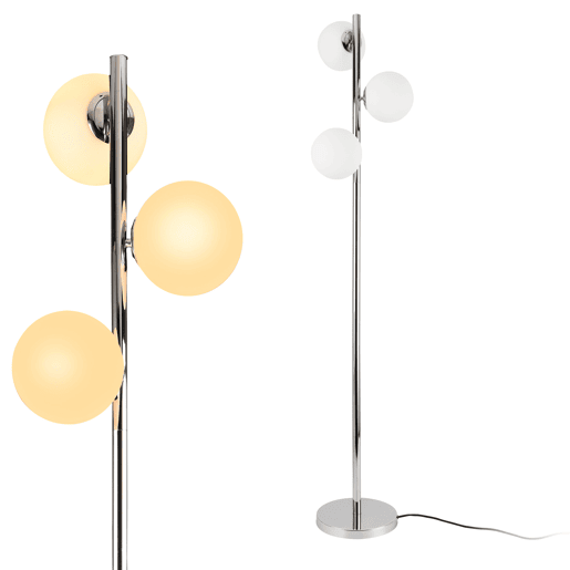 Candeeiro de pé Gent - 154 x Ø 25 cm - Metal Vidro - 3 x E14 - Cromado e Branco lux.pro.