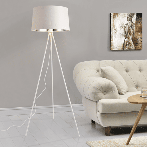 Candeeiro de pé Manchester - Tecido metálico - 150 x Ø 45 cm - Branco e prateado - 1 x E27 lux.pro lux.pro.