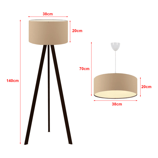 Conjunto de 2x candeeiros Scunthorpe 1xE27 20 W - 70 x Ø 38 cm e 140 x Ø 38 cm - MDFTecido BrancoPretoBege lux.pro. Conjunto de 2x candeeiros Scunthorpe 1xE27 20 W - 70 x Ø 38 cm e 140 x Ø 38 cm - MDFTecido BrancoPretoBege lux.pro.