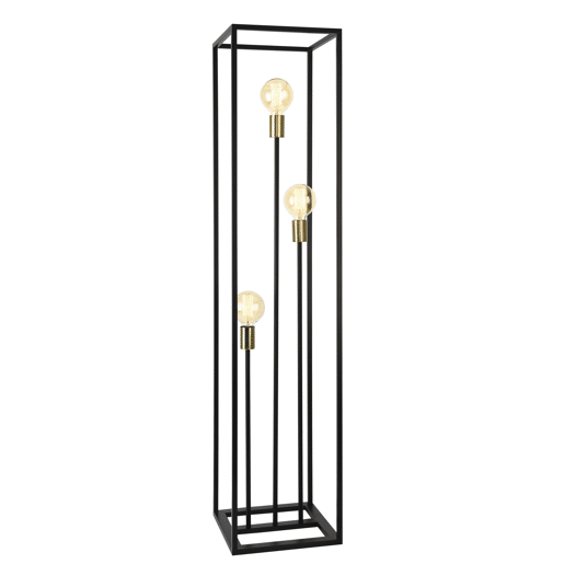 Candeeiro de pé Groningen - 140 x 30 x 30 x 30 cm - Candeeiro de design com 3 focos - Iluminação de interior - 3 x E27 - Metal - Preto e latão lux.pro.