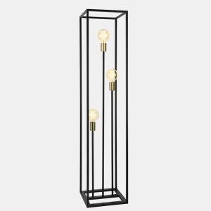 Candeeiro de pé Groningen - 140 x 30 x 30 x 30 cm - Candeeiro de design com 3 focos - Iluminação de interior - 3 x E27 - Metal - Preto e latão lux.pro.