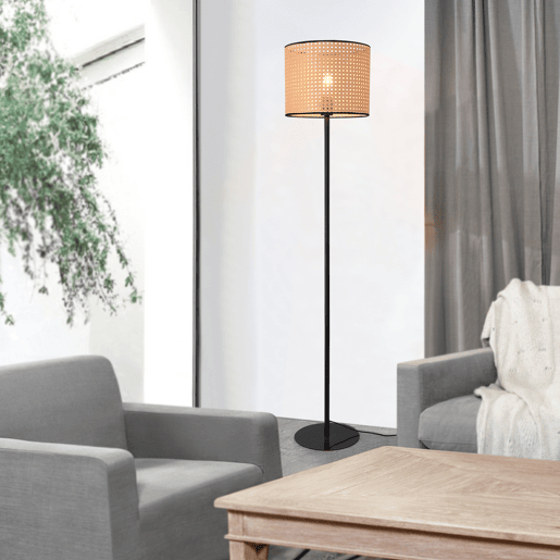 Candeeiro de pé Helens com abajur de rotim em metal e plástico 154 x Ø 30 cm - preto  bege lux.pro lux.pro.