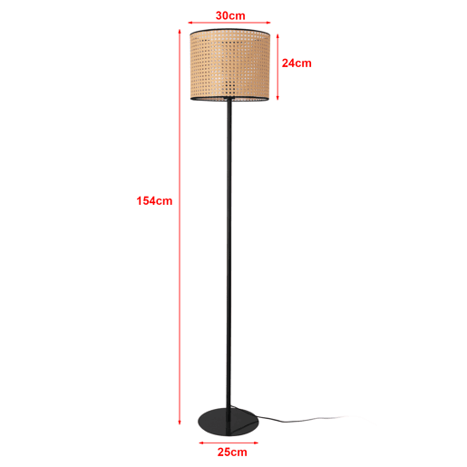 Candeeiro de pé Helens com abajur de rotim em metal e plástico 154 x Ø 30 cm - preto  bege lux.pro lux.pro.