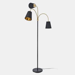 Candeeiro de pé Wycombe 3x E14 40W metal tecido 154x88 cm - PretoDourado lux.pro