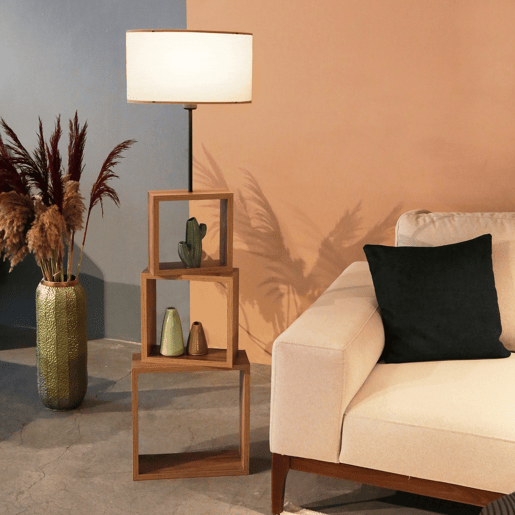 Candeeiro de pé Mansfield 1xE27 20 W metal MDF tecido 20 x Ø 37 cm creme  madeira lux.pro lux.pro.