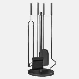 Outsunny Conjunto de Ferramentas para Lareira com 5 Peças Conjunto de Acessórios para Lareira de Metal com Escova Pá Tenaz Atiçador e Suporte Ø25x54 cm Preto