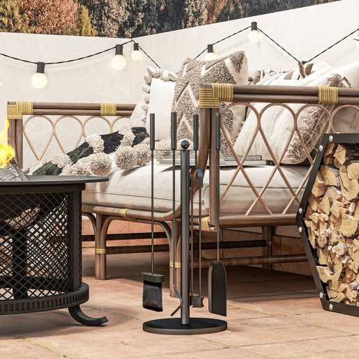 Outsunny Conjunto de Ferramentas para Lareira com 5 Peças Conjunto de Acessórios para Lareira de Metal com Escova Pá Tenaz Atiçador e Suporte Ø25x54 cm Preto Outsunny Conjunto de Ferramentas para Lareira com 5 Peças Conjunto de Acessórios para Lareira de Metal com Escova Pá Tenaz Atiçador e Suporte Ø25x54 cm Preto