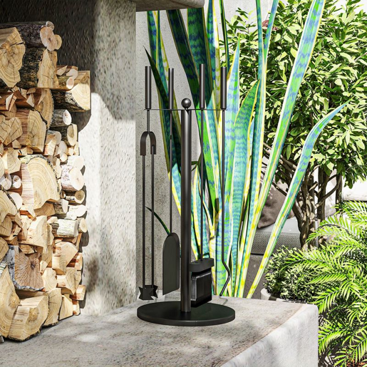 Outsunny Conjunto de Ferramentas para Lareira com 5 Peças Conjunto de Acessórios para Lareira de Metal com Escova Pá Tenaz Atiçador e Suporte Ø25x54 cm Preto Outsunny Conjunto de Ferramentas para Lareira com 5 Peças Conjunto de Acessórios para Lareira de Metal com Escova Pá Tenaz Atiçador e Suporte Ø25x54 cm Preto