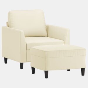 vidaXL Poltrona com apoio de pés couro artificial 60 cm cor creme