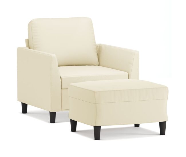 Vidaxl sillón con taburete cuero sintético color crema 60 cm