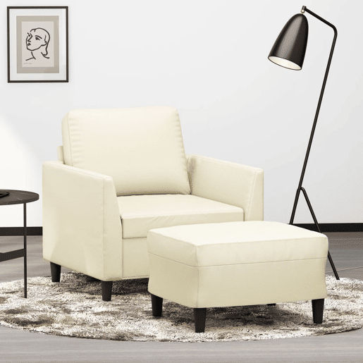 vidaXL Poltrona com apoio de pés couro artificial 60 cm cor creme vidaXL Poltrona com apoio de pés couro artificial 60 cm cor creme