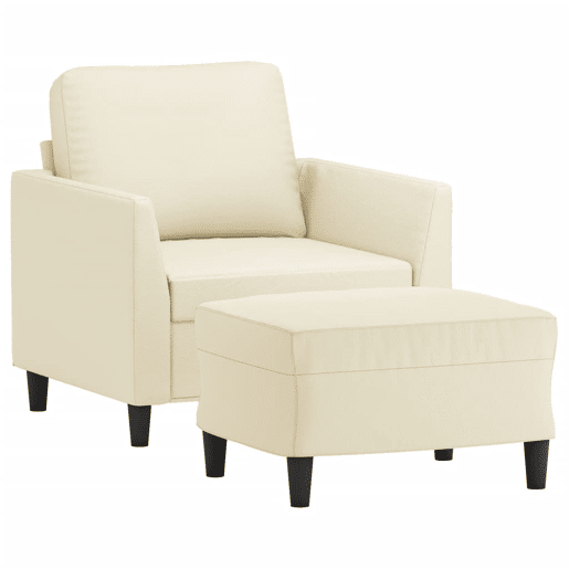 vidaXL Poltrona com apoio de pés couro artificial 60 cm cor creme vidaXL Poltrona com apoio de pés couro artificial 60 cm cor creme