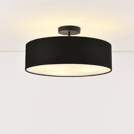 lux.pro Candeeiro de teto - Missouri 30 x 45 cm Design - Luz - Interior - Base quadrada - Plástico - Efeito têxtil - Preto  Branco