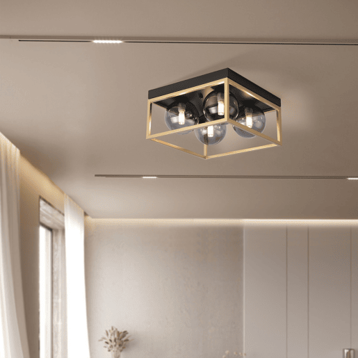 Candeeiro de teto Widnes 4x G9 28W metalvidro 15x28x28cm- PretoDourado lux.pro