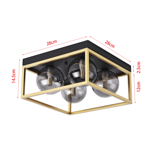 Candeeiro de teto Widnes 4x G9 28W metalvidro 15x28x28cm- PretoDourado lux.pro