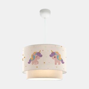 Candeeiro suspenso para crianças Lurgan 1xE27 20 W unicórnio motivo tecido plástico 70xØ30 cm branco lux.pro.