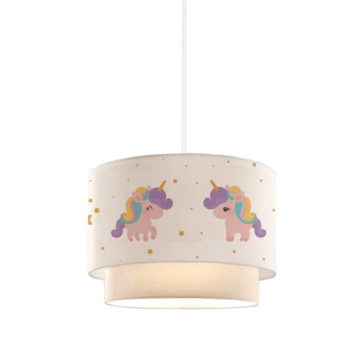 Candeeiro suspenso para crianças Lurgan 1xE27 20 W unicórnio motivo tecido plástico 70xØ30 cm branco lux.pro.