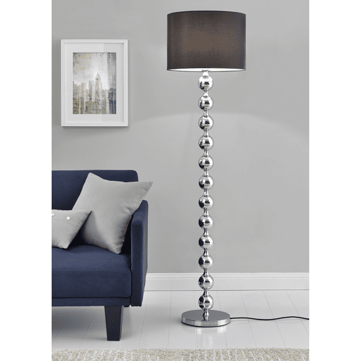 lux.pro Candeeiro de pé - E27  60 W  230 V - preto-cromo (155cm - 48 cm) - coluna esférica