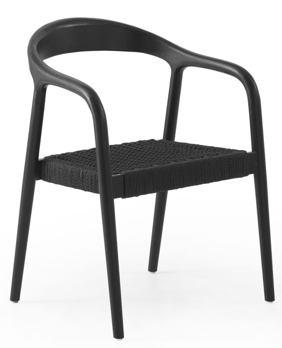 Pack 4 sillones negros madera de fresno con asiento trenzado
