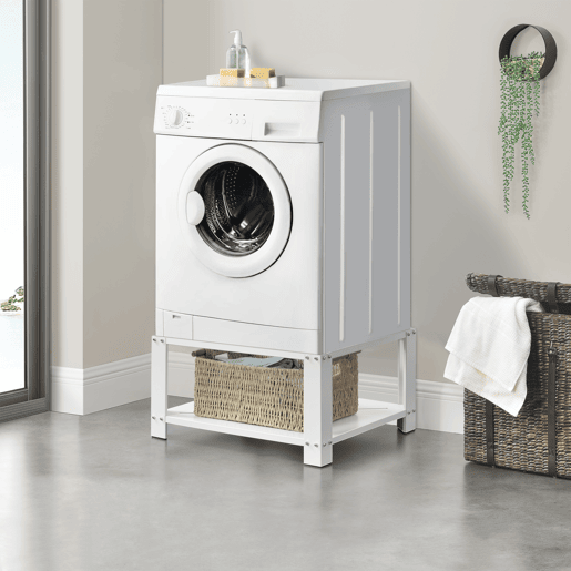 Pedestal para máquina de lavar Courtavon com prateleira inferior até 150 kg aço 63 x 54 x 31 cm - Branco en.casa