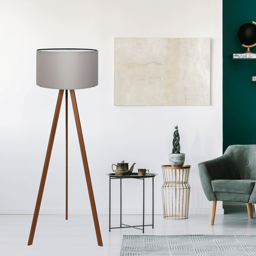 Candeeiro de pé tripé Newport 1xE27 20 W MDF PVC 21 x Ø 38 cm - Cinzento  Efeito madeira lux.pro lux.pro.