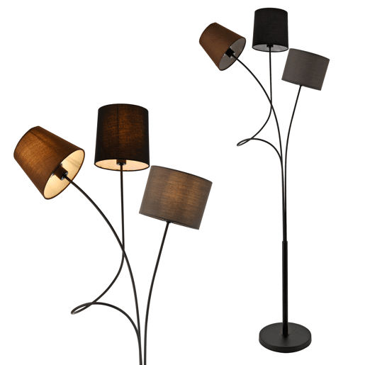 Candeeiro de pé Treviso - 146 x Ø 18 cm - Tecido metálico - Castanho Preto Cinzento Castanho - 3 x E14 lux.pro lux.pro
