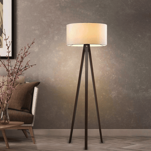 Candeeiro de pé tripé Newport 1xE27 20 W MDF têxtil 21 x Ø 38 cm efeito madeira  creme lux.pro lux.pro.