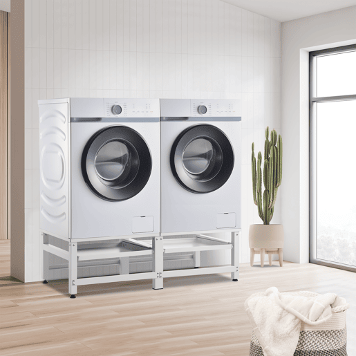 Pedestal duplo Bothel para máquina de lavar roupa e máquina de secar roupa Prateleira extraível 124 x 54 x 37 cm branco en.casa