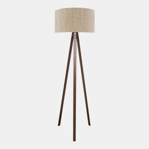 Candeeiro de pé tripé Newport 1xE27 20 W MDF têxtil 21 x Ø 38 cm - Castanho claro  Efeito madeira lux.pro.