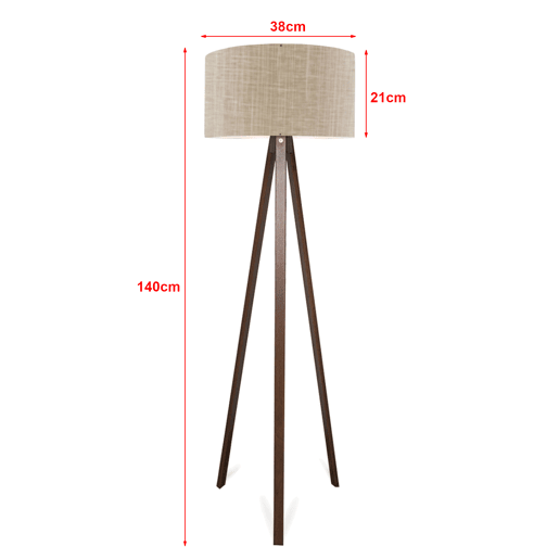 Candeeiro de pé tripé Newport 1xE27 20 W MDF têxtil 21 x Ø 38 cm - Castanho claro  Efeito madeira lux.pro.