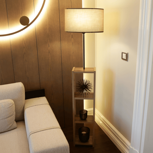Candeeiro de pé Redditch 1xE27 20 W metal MDF tecido 21 x Ø 38 cm bege  madeira lux.pro.