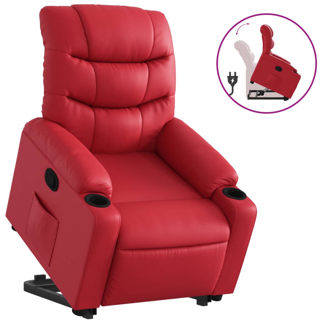 Vidaxl sillón reclinable elevable cuero artificial rojo