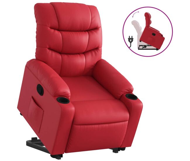 Vidaxl sillón reclinable elevable cuero artificial rojo