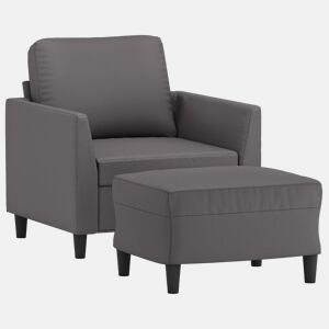 vidaXL Poltrona com apoio de pés couro artificial 60 cm cinzento