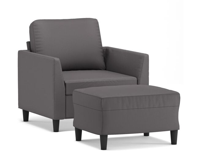 Vidaxl sillón con taburete cuero sintético gris 60 cm