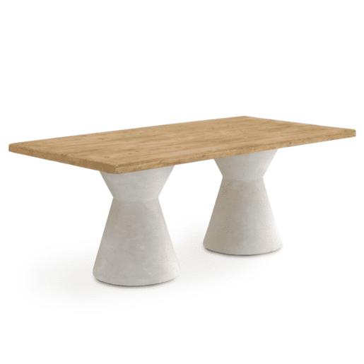 Mesa de jantar em madeira de abeto e base em poliresina branca