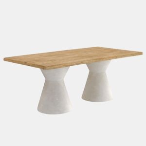 Mesa de jantar em madeira de abeto e base em poliresina branca