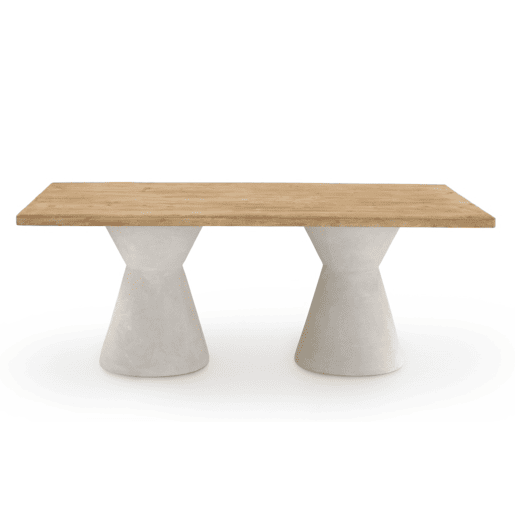 Mesa de jantar em madeira de abeto e base em poliresina branca