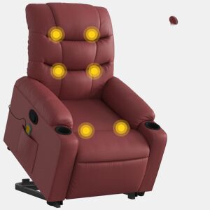vidaXL Poltrona massagens reclinável couro artificial vermelho tinto