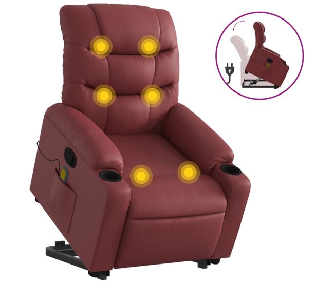 Vidaxl sillón reclinable de masaje de pie cuero artificial rojo tinto