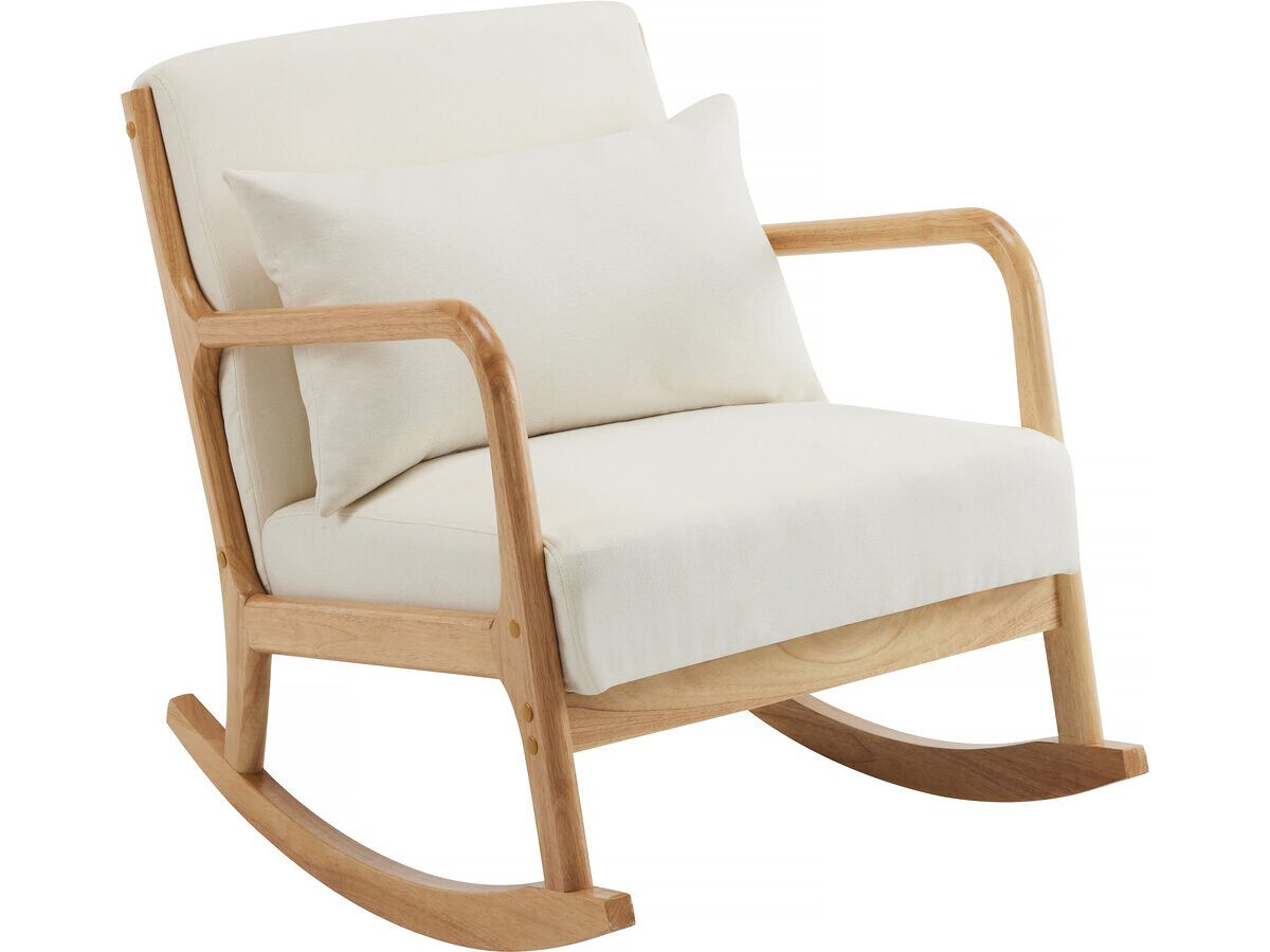 Mecedora Clinton de estilo escandinavo de tejido de rizo y madera
