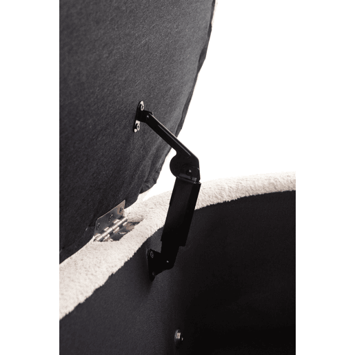 Banco estofado em boucle cinzento com estrutura e pernas em madeira de pinho