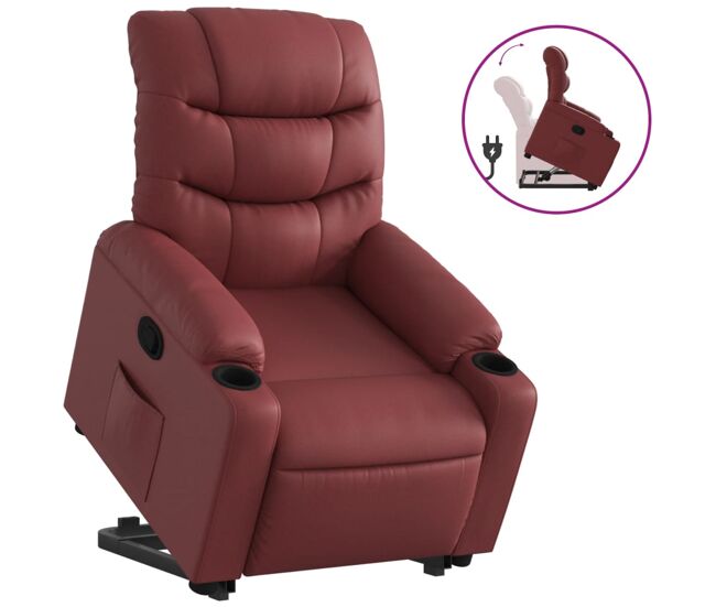 Vidaxl sillón reclinable elevable cuero artificial rojo tinto