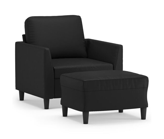 Vidaxl sillón con taburete cuero sintético negro 60 cm