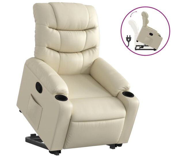 Vidaxl sillón reclinable elevable cuero artificial color crema