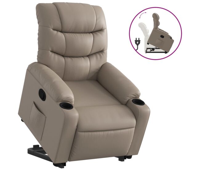 Vidaxl sillón reclinable elevable cuero artificial color capuchino
