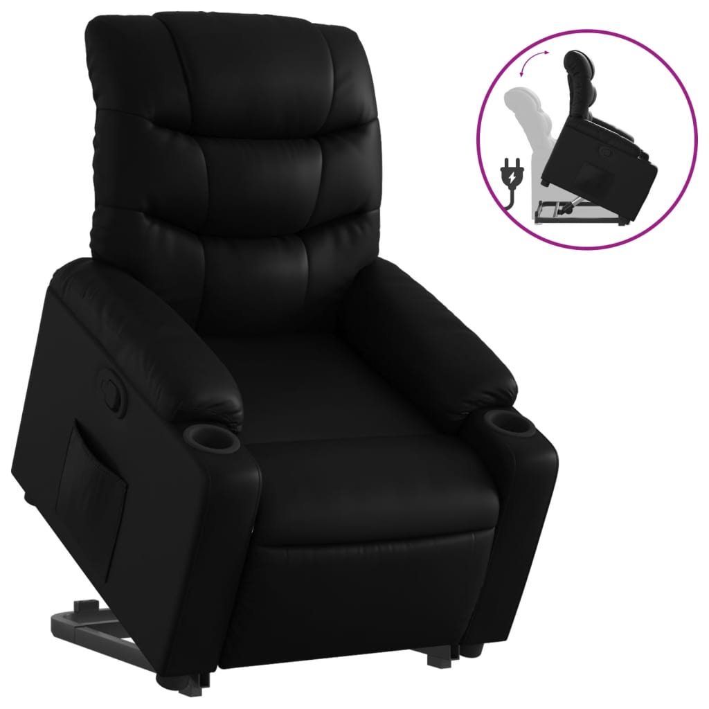 Vidaxl sillón reclinable elevable cuero artificial negro
