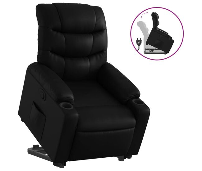 Vidaxl sillón reclinable elevable cuero artificial negro