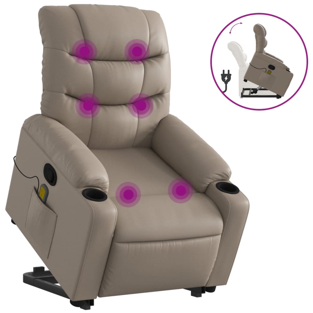 Vidaxl sillón reclinable masaje pie cuero artificial color capuchino